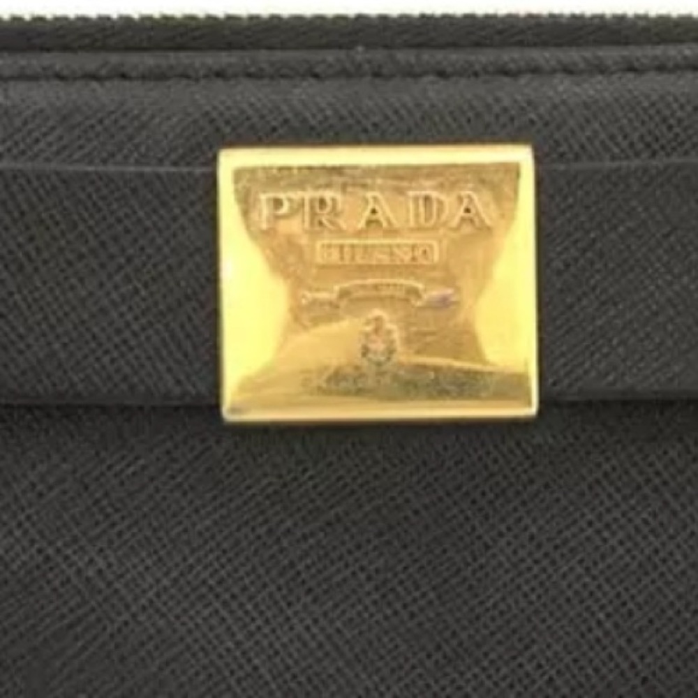 Authentic PRADA Logo Saffiano Ribbon Leather Zip Around Long Wallet Black - Picture 9 of 12